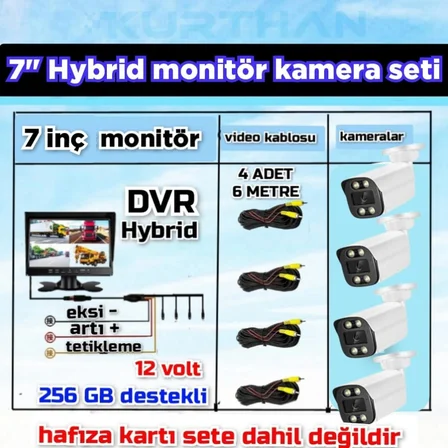 TARIMSAL ARAÇLARA 4 ADET AHD 2 MP WARM LEDLİ KAMERA 7 İNÇ QLED IPS  256 GB DVR MONİTÖR  12 VOLT