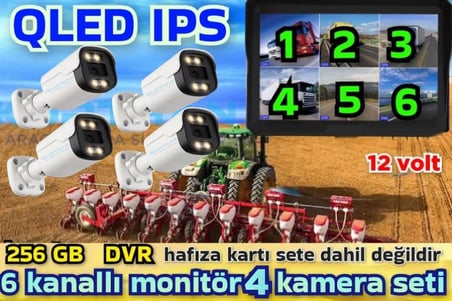 4 ADET AHD 2  MP BEYAZ WARM LEDLİ KAMERA  10'' QLED 6 KANALLI MONİTÖR SETİ  12 V 256 GB
