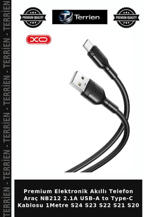 Premium Elektronik Akıllı Telefon Araç NB212 2.1A USB-A to Type-C Kablosu 1Metre S24 S23 S22 S21 S20