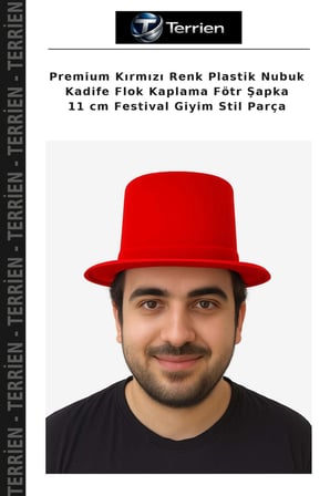 Premium Kırmızı Renk Plastik Nubuk Kadife Flok Kaplama Fötr Şapka 11 cm Festival Giyim Stil Parça