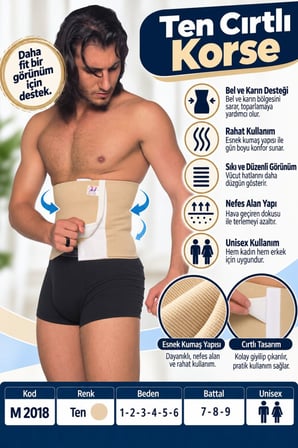 Ten Cırtlı Korse – Unisex Ayarlanabilir Bel ve Karın Korsesi – M 2018 - Rylks