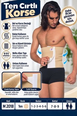 Ten Cırtlı Korse – Unisex Ayarlanabilir Bel ve Karın Korsesi – M 2018 - Rylks