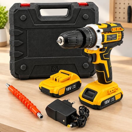 Şarjlı Matkap Seti 1850 RPM 18W Çantalı Yedek Bataryalı (Sarı)