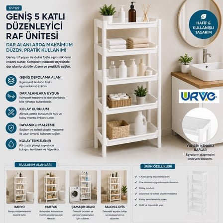 5 Katlı Geniş Sepet Raf Organizer (355x220x870 mm)