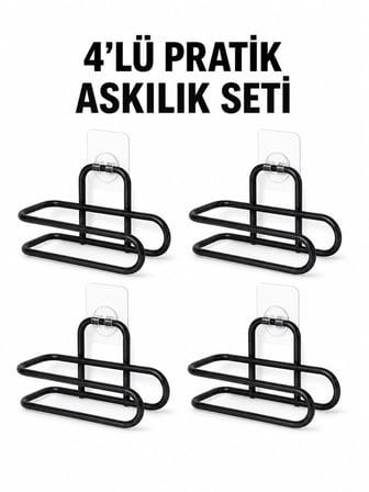Siyah Metal Wc Kağıtlık Yapışkanlı Duvar Tipi Tuvalet Kağıdı Tutucu Seti 4 Adet