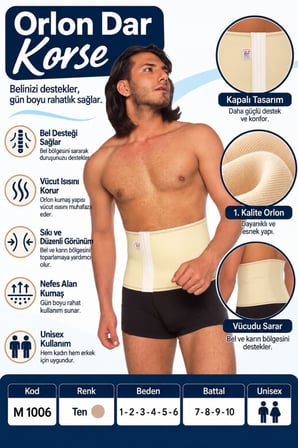 Orlon Dar Korse – Unisex Bel ve Karın Destek Korsesi – M 1006 - Rylks