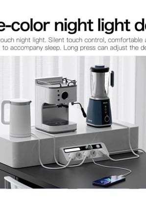 5’li Akım Korumalı Priz 2500w | 2 Usb + 2 Type-c Hızlı Şarj | Led Gece Lambalı | Dokunmatik Beyaz
