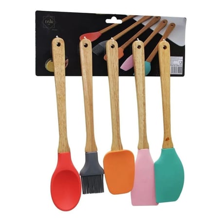 5 Parça Bambu Saplı Silikon Kaşık Seti