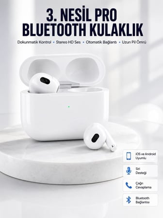 Bluetooth Kulaklık 3. Nesil Ios Android Uyumlu Yeni Nesil Wireless Charge