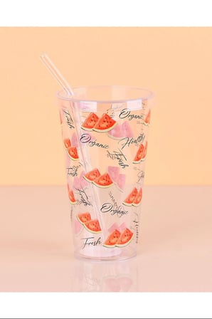 Royaleks Desenli Plastik Pipetli Su Bardağı Çok Renkli 16 Cm