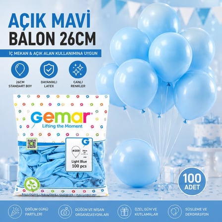 Açık Mavi 10 İnç (26 cm) Latex Balon 100'lü