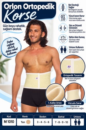 Orlon Ortopedik Korse – Unisex Bel ve Karın Destek Korsesi – M 1010 - Rylks