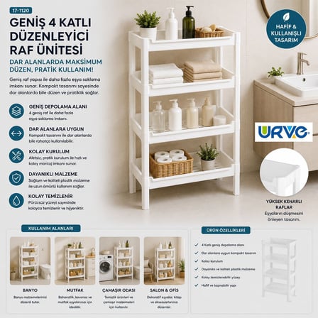 4 Katlı Sepet Organizer Raf Düzenleyici (510x205x685 mm)
