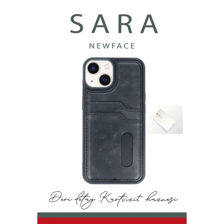 Apple İphone 15 Sara Kartvizitli Deri Kılıf - Taba
