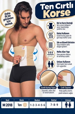 Ten Cırtlı Korse – Unisex Ayarlanabilir Bel ve Karın Korsesi – M 2018 - Rylks