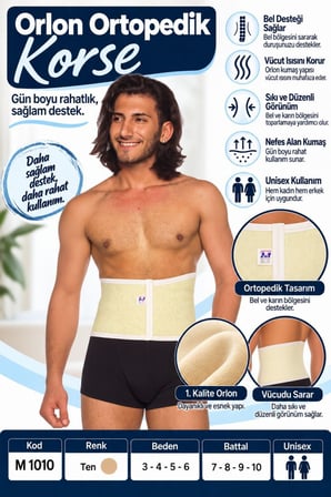 Orlon Ortopedik Korse – Unisex Bel ve Karın Destek Korsesi – M 1010 - Rylks