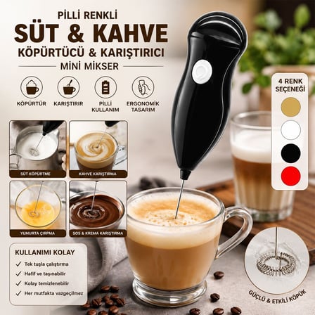 Pilli Mini Süt ve Kahve Köpürtücü