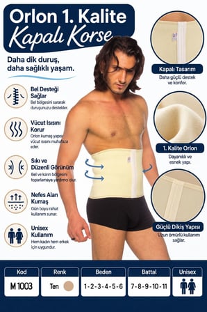 Orlon 1. Kalite Kapalı Korse – Unisex Bel ve Karın Korsesi – M 1003 - Rylks