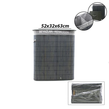 Bambu 2 Bolmeli Camasir Sepeti (Dikdortgen) 52X32X63 Cm Gri