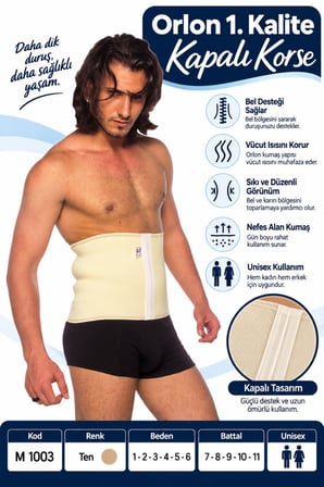 Orlon 1. Kalite Kapalı Korse – Unisex Bel ve Karın Korsesi – M 1003 - Rylks