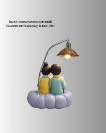 Romantik Çift Temalı Dekoratif Masa Lambası Yumuşak Led Işık
