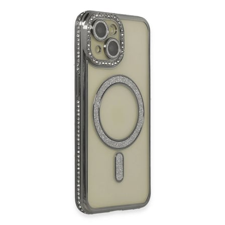 Apple İphone 13 Kılıf Joke Simli Magneticsafe Kılıf - Gri