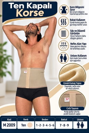 Ten Kapalı Korse – Unisex Bel ve Karın Destek Korsesi – M 2009 - Rylks