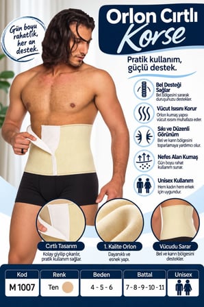 Orlon Cırtlı Korse – Unisex Bel ve Karın Destek Korsesi – M 1007 - Rylks