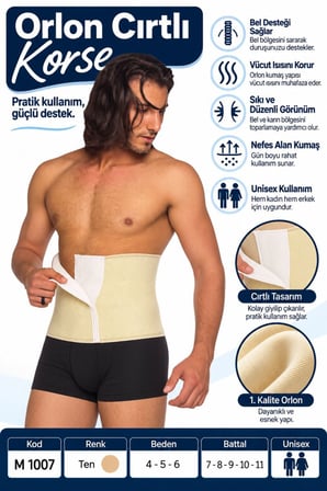 Orlon Cırtlı Korse – Unisex Bel ve Karın Destek Korsesi – M 1007 - Rylks