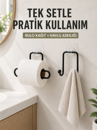 Banyo Ve Mutfak İçin Yapışkanlı Havlu Askılığı Ve Rulo Kağıt Tutucu Set