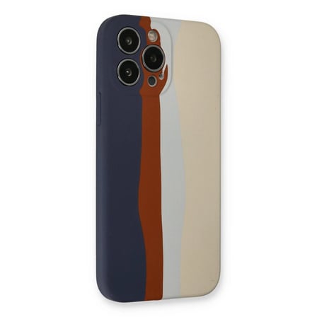 Apple İphone 13 Pro Kılıf Ebruli Lansman Silikon - Lacivert-krem