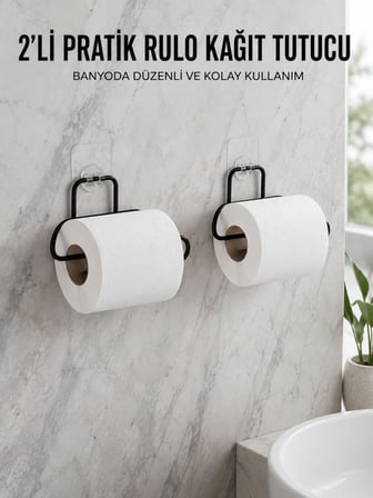 2 Adet Siyah Yapışkanlı Kağıtlık Duvar Tipi Tuvalet Kağıdı Ve Rulo Tutucu
