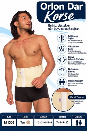 Orlon Dar Korse – Unisex Bel ve Karın Destek Korsesi – M 1006 - Rylks
