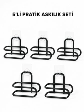 Siyah Metal Wc Kağıtlık Yapışkanlı Tuvalet Kağıdı Rulo Tutucu 5 Adet Avantajlı Set
