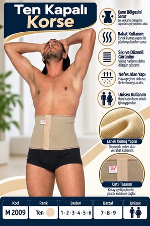 Ten Kapalı Korse – Unisex Bel ve Karın Destek Korsesi – M 2009 - Rylks