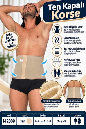Ten Kapalı Korse – Unisex Bel ve Karın Destek Korsesi – M 2009 - Rylks