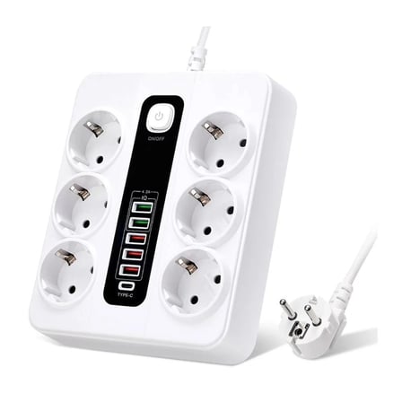 Royaleks Grup Priz Uzatma Kablosu 6'lı 3000W 2 Metre Beyaz