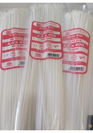 Pemsan4.8X400 BEYAZ Plastik Cırt Kelepçe Kablo Bağı BEYAZ 100'Lu Paket