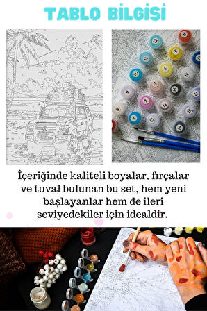 Sayılarla Boyama Çerçeveli Hobi Seti Numaralı Tuval Fırça Boya Dahil Kasnaklı 4x4 OFROAD 40X50 Cm