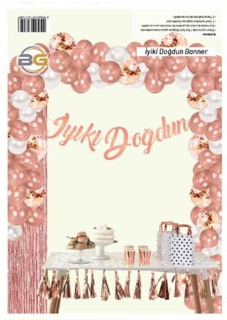 Delux Serisi Dekoratif Süsler Mekan Süsleme Parti Ürünleri KALİGRAFİ İYİKİ DOĞDUN ROSEGOLD BANNER