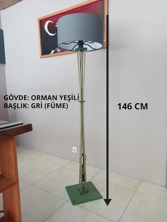 ORMAN YEŞİLİ AHŞAP LAMBADER- GRİ BAŞLIK- 3M ANAHTARLI KABLO