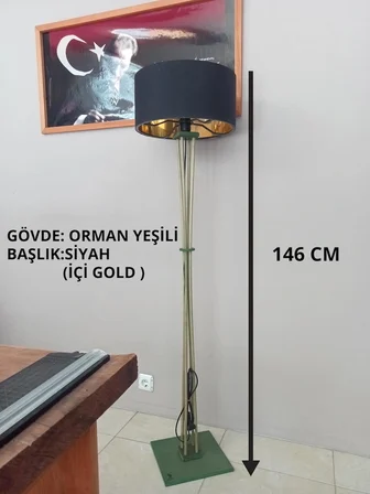 AHŞAP LAMBADER-KÖŞE AYDINLATMA-SİYAH GOLD BAŞLIK-ORMAN YEŞİLİ