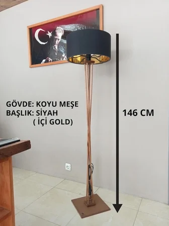 SİYAH GOLD BAŞLIK AHŞAP KÖŞE AYDINLATMA LAMBADER KOYU MEŞE
