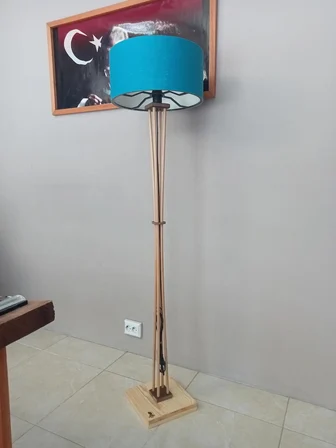 AHŞAP LAMBADER- KÖŞE AYDINLATMA-naturel-petrol mavi