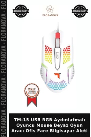 TM-15 USB RGB Aydınlatmalı Oyuncu Mouse Beyaz Oyun Aracı Ofis Fare Bilgisayar Aleti