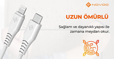 Novoo Type-C iPhone Lightning Hızlı Şarj Kablosu Beyaz 1.2 Metre