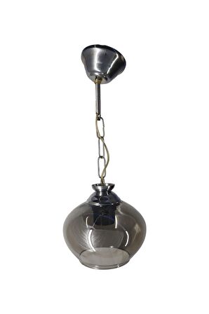Askı Krom Tekli Füme Yatsı Camlı Avize | Kaliteli Modern Metal Avize