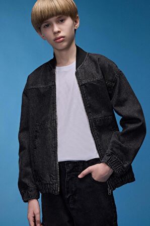 Erkek Çocuk Kolej Yaka Bomber Jean Ceket