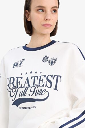 DeFacto Coool Oversize Geniş Kalıp Bisiklet Yaka Baskılı Kalın Kumaş Sweatshirt D5957AX25SPWT32