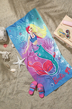 Özdilek Barbie Shell Lisanslı Kadife Plaj Havlusu 60x120